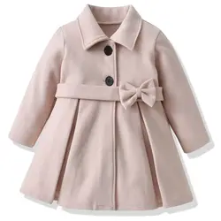 New Baby Girls Woolen Jacket Coat Kids Winter Outerwear Clothes Children Spring Autumn Mid-length Windbreaker for 2-6 Years Wear