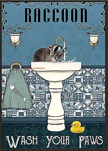 

Eeypy Raccoon Wash Your Paws Bathroom Wall Art Love Raccoon Art Metal Sign Art Tin Poster Wall Plaque