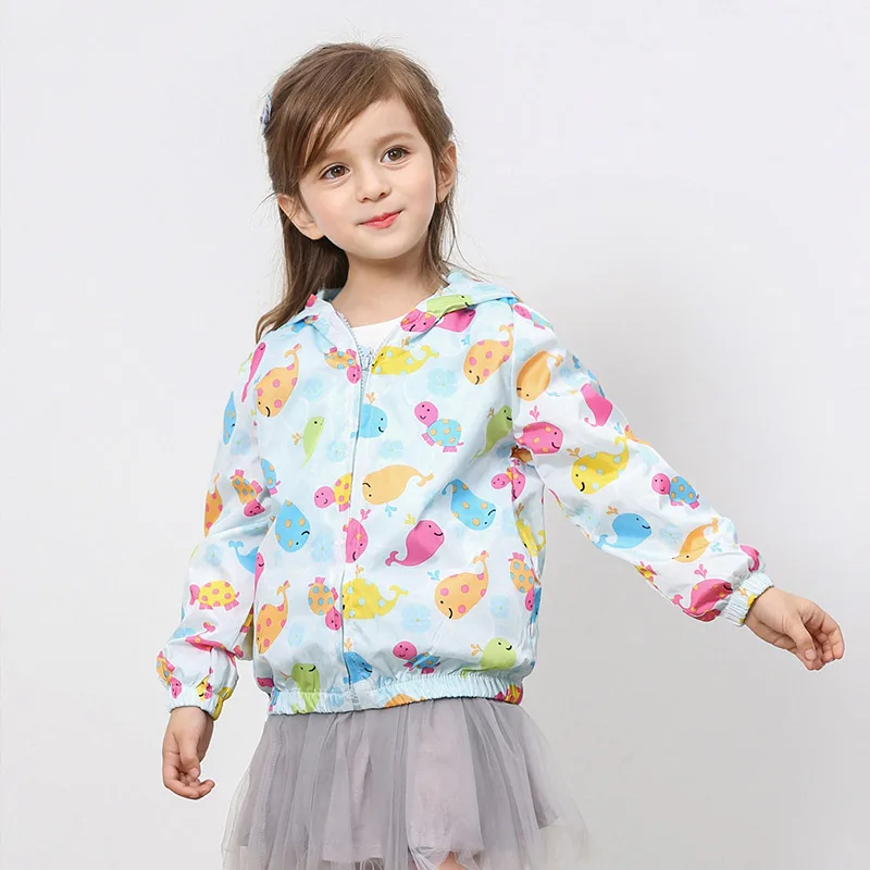 2024 Spring Autumn 2 3 4 5 6 8 10 Years New Fashion Sweet Cute Cartoon Flower Animal Print Hooded Kids Baby Girls Thin Jacket