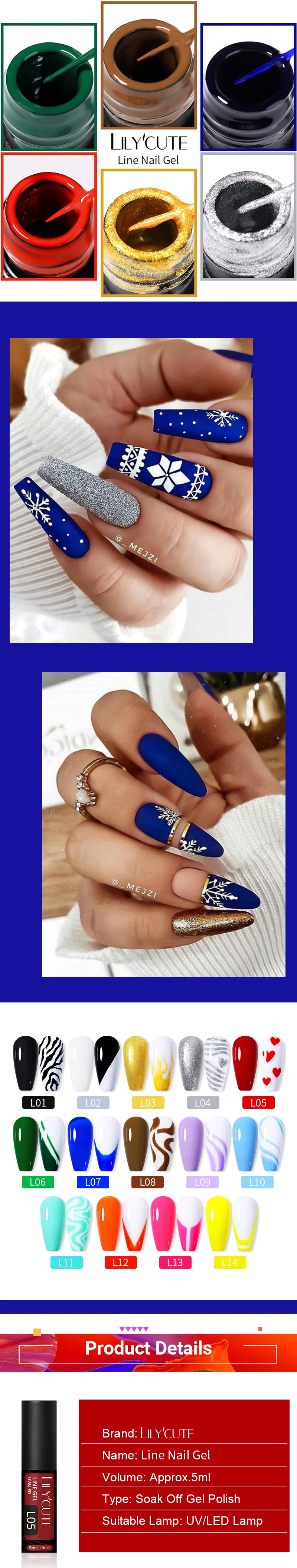 LILYCUTE 5 ml Weiß Schwarz Liner Gel Nagellack Bunte Französisch Malerei Streifen Semi Permanent Zeichnung Nail art UV Gel Lack – Detail 11