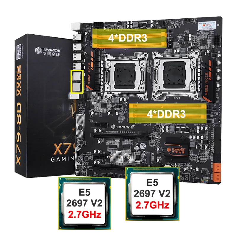 

Материнская плата HUANANZHI X79-8D с двумя процессорами Xeon E5 2697 V2, 10 ядер, 2 Гига LAN-порта, высокоскоростной M.2 NVMe SSD слот