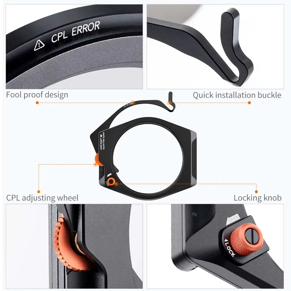 K&F Concept System Pro ND1000 Square Filters 100x100mm with 67mm 72mm 77mm 82mm Adapter Rings + 95mm CPL Camera Filter