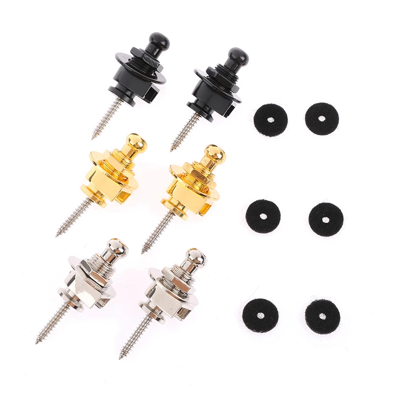 2pcs Metal Button Hold Tight Screw For Bass Guitar Strap Lock With Leather Mat