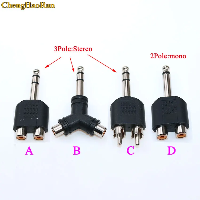 2/3 pole Mono/Stereo Jack 6.35mm to 2xRCA Jack Audio Converter Double Male/Female RCA to 6.5mm Male Plug Nickel Plated Connector