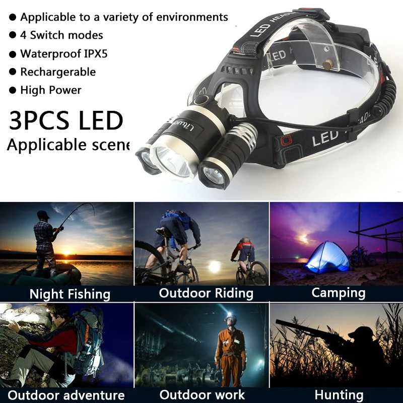 Litwod Z20 XM-L T6 Zoomable Head Flashlight Power Bank head lamp 15000 lumens rechargeable Led Headlamp Lights