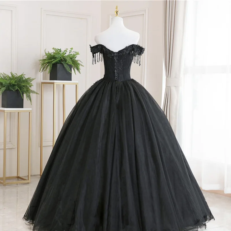 Preto vestidos de festa quinceanera vestidos fora do ombro de luxo rendas vestido de baile clássico robe de bal personalizar