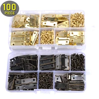 100 Uds Mini bisagras a tope con 400 Uds tornillos bronce dorado plata miniatura pequeñas bisagras para manualidades joyero de madera gabinete
