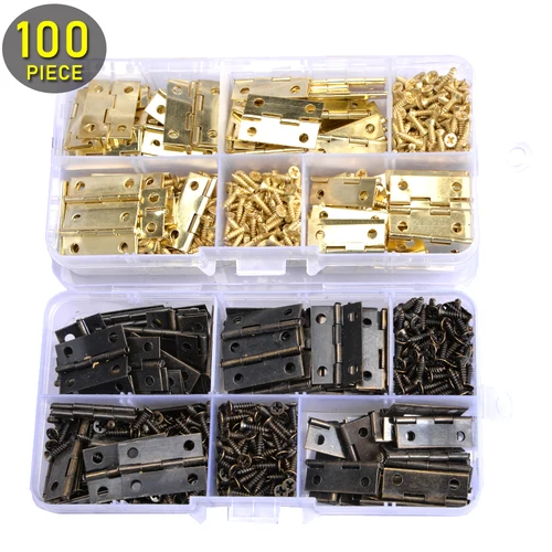 100 Uds Mini bisagras a tope con 400 Uds tornillos bronce dorado plata miniatura pequeñas bisagras para manualidades joyero de madera gabinete