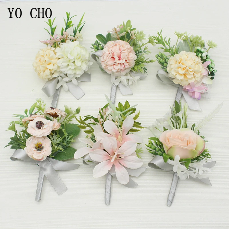 

YO CHO Corsage New Groom Boutonniere Unique Design Bride Wrist Corsage Handmade Bracelet Pink Rose Orchid Wedding Planner Flower