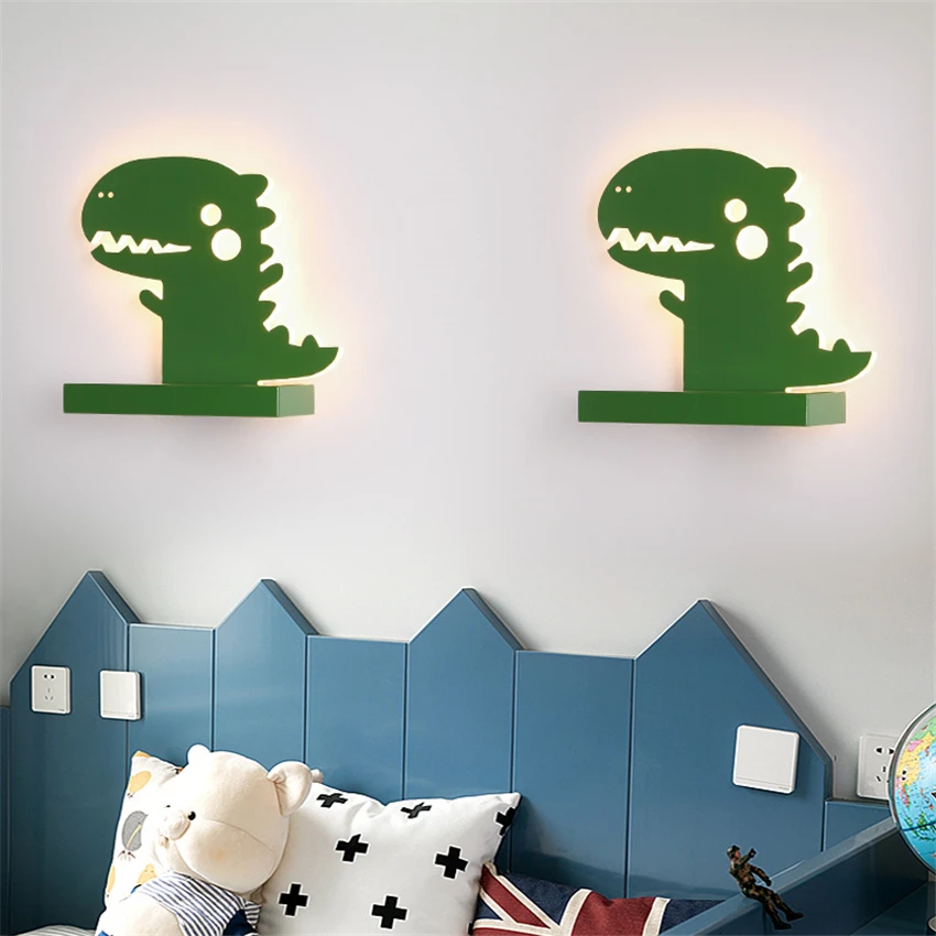 Children's Room Cartoon Dinosaur Shade Wall Lamps Modern Girl Bedroom Bedside Lamp Study Room Wall Sconces Lights Led Lighting