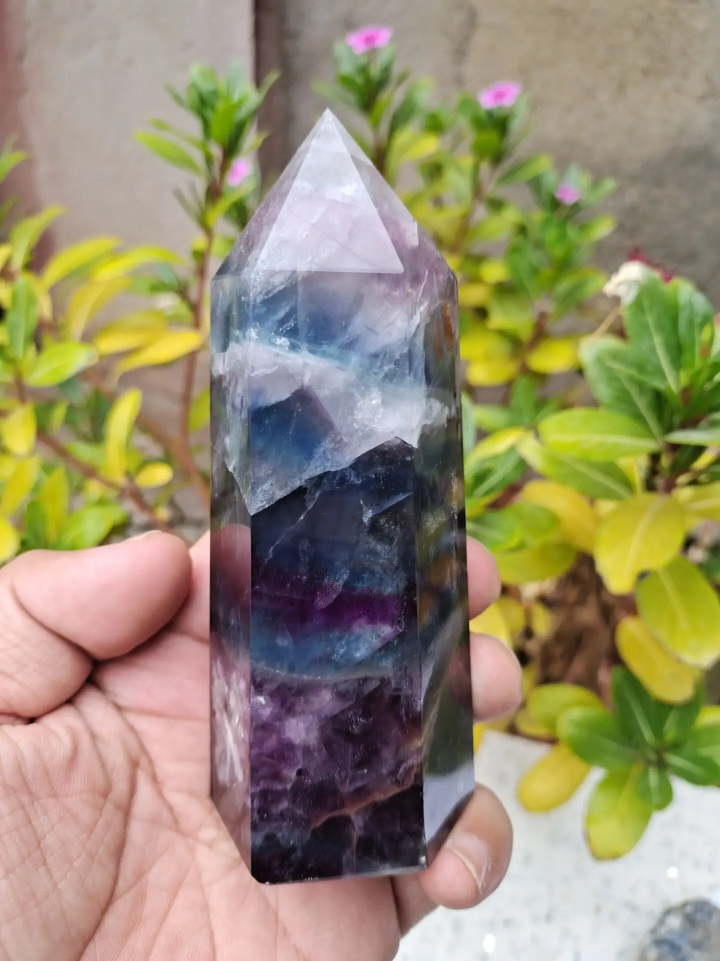 Natural Rainbow Fluorite Obelisk Crystal Point Reiki Wand Tower Healing