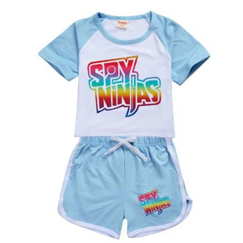 100-170 New Fashion Spy Ninjas T-shirt Shorts Casual Sports Suit Kids Boutique Clothing Wholesale Baby Girl Tops Set Boys Tshirt