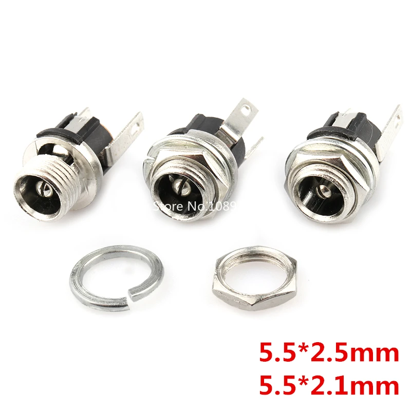 

10pcs 5.5x2.1mm 5.5x2.5mm DC Socket With Nut DC Power Jack Socket Female Panel Mount Connector DC025 DC-025