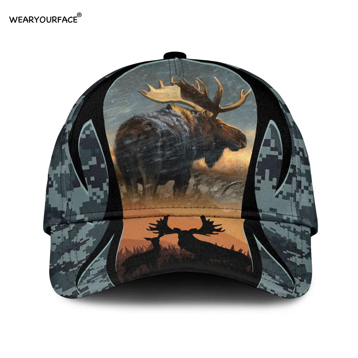 Deer Moose Hunting Animals 3D All Over Printed Snapback Hat Men Women Adult Sports Headwear Outdoor Sun Visor Baseball Cap