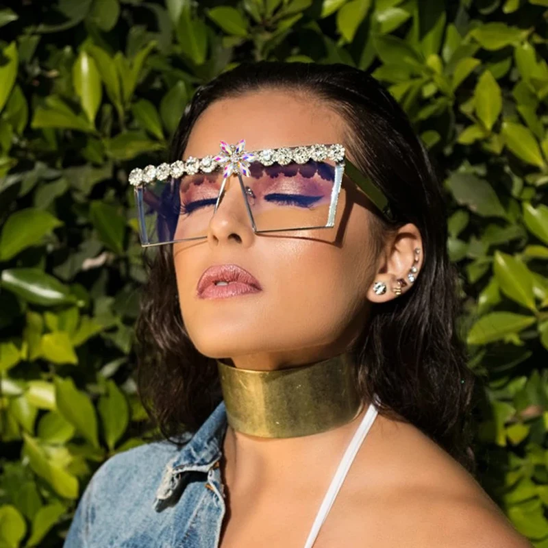 

Retro Luxury Rhinestone Oversized Vintage Square Sun glasses Eyewear Shade Oculos de sol feminino Sunglasses UV400