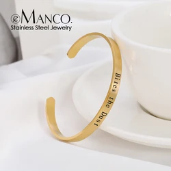 eManco 6mm Gold Color Stainless Steel Engraved Positive Inspirational Quote Stamped Cuff Mantra Bracelet Bangle For Women Gifts