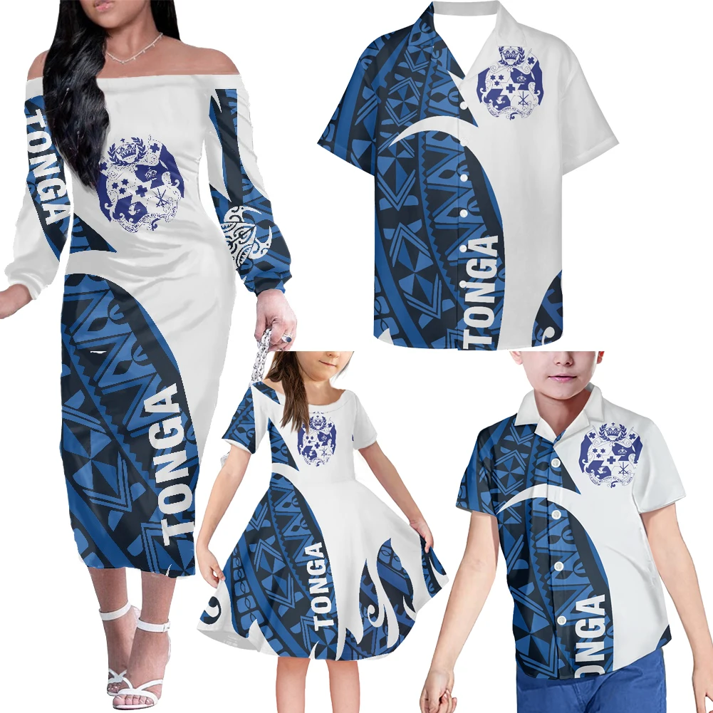 HYCOOL Tonga Island Tribal Print Polynesian Family Clothing Set Summer Casual Mommy And Daughter Matching Clothes Luxury Fashion