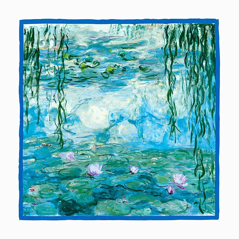 Monet Oil Painting Twill 100% Silk Scarf Fashion Bandana Women Scarf Wraps 53cm Square Scarves Hijab Head Scarf Neckerchief