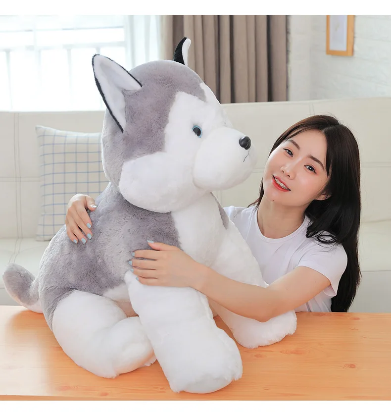 Duża, urocza szara pluszowa zabawka husky, miękka lalka pies, poduszka dekoracyjna, prezent urodzinowy w1178