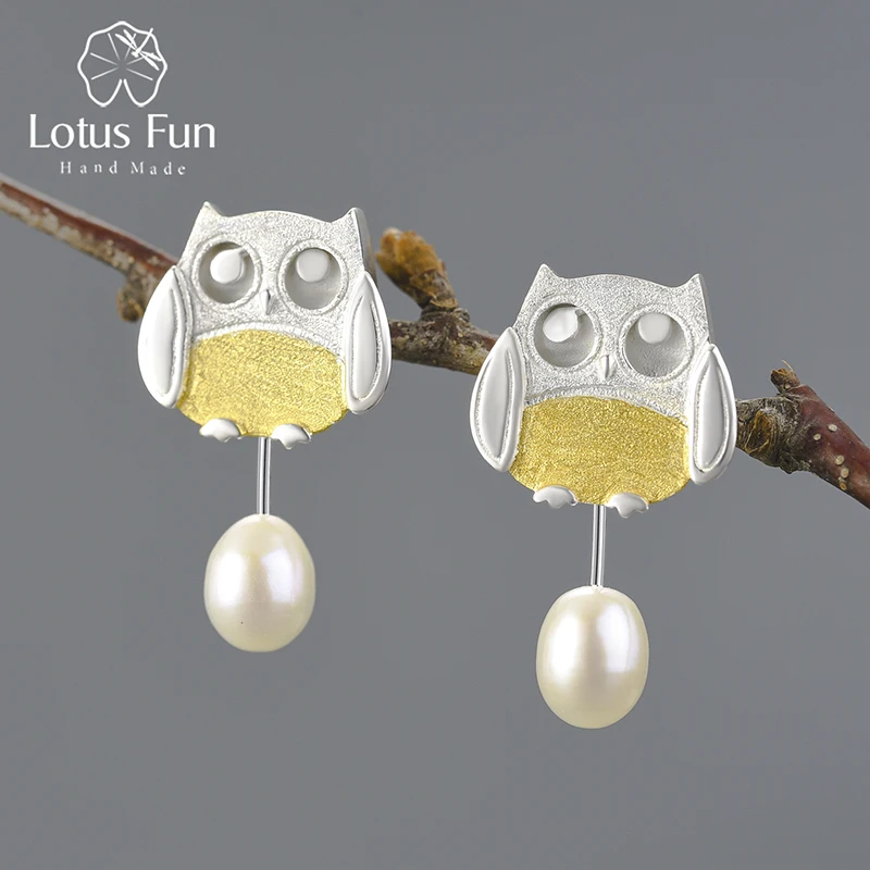 Lotus Fun Real 925 Sterling Silver Handmade Fine Jewelry Creative Forest Hunting Subject Agile Owl Dangle Earrings for Women