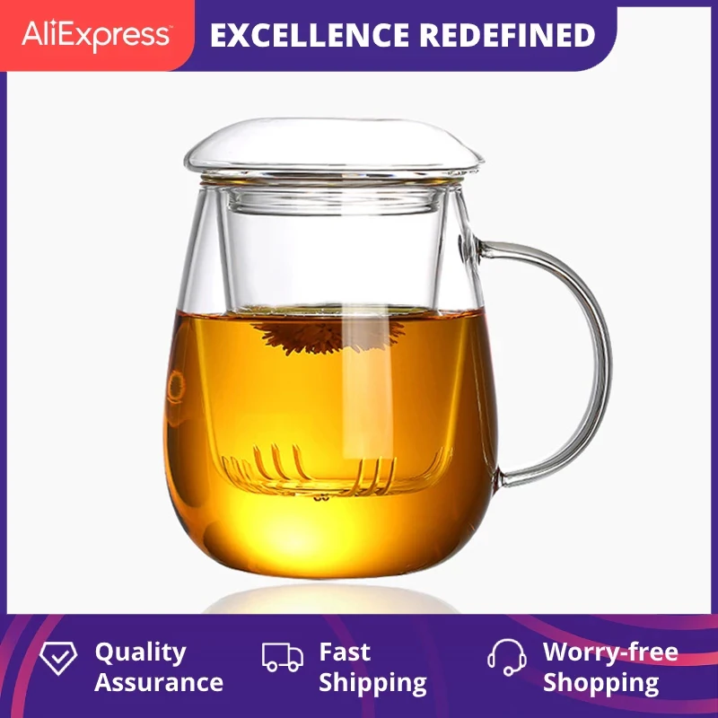 Chinese style tea mug with lid filter 550ml.Coffee Cups Tea Set Mugs Beer Drink Office Mug Transparent Drinkware Glass Cup