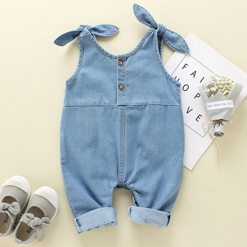 Spring Autumn Baby Rompers Baby Girls Jumpsuits 3-24 Months Babies Denim Clothes Newborn Baby Blue One-pieces Long Sleeves