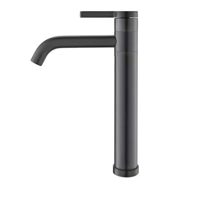 

un Gray Basin Faucet Bathroom Brass Sink Faucet Waterfall Spout Single Handle Wash Hot Cold Mixer Tap Deck Mounted Crane Tap