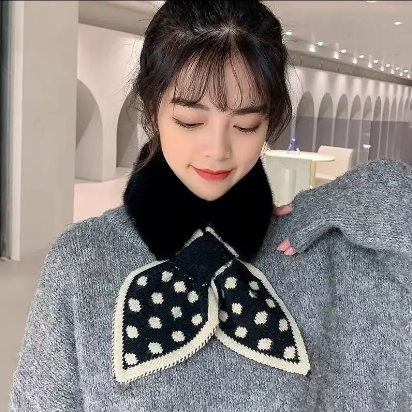 Beige Girl Fall Fashion Korea Musim Dingin Wanita Faux Fox Berbulu Syal Lembut Kerah Rumput Syal Bulu Leher Penghangat Hadiah Bufanda untuk Wanita