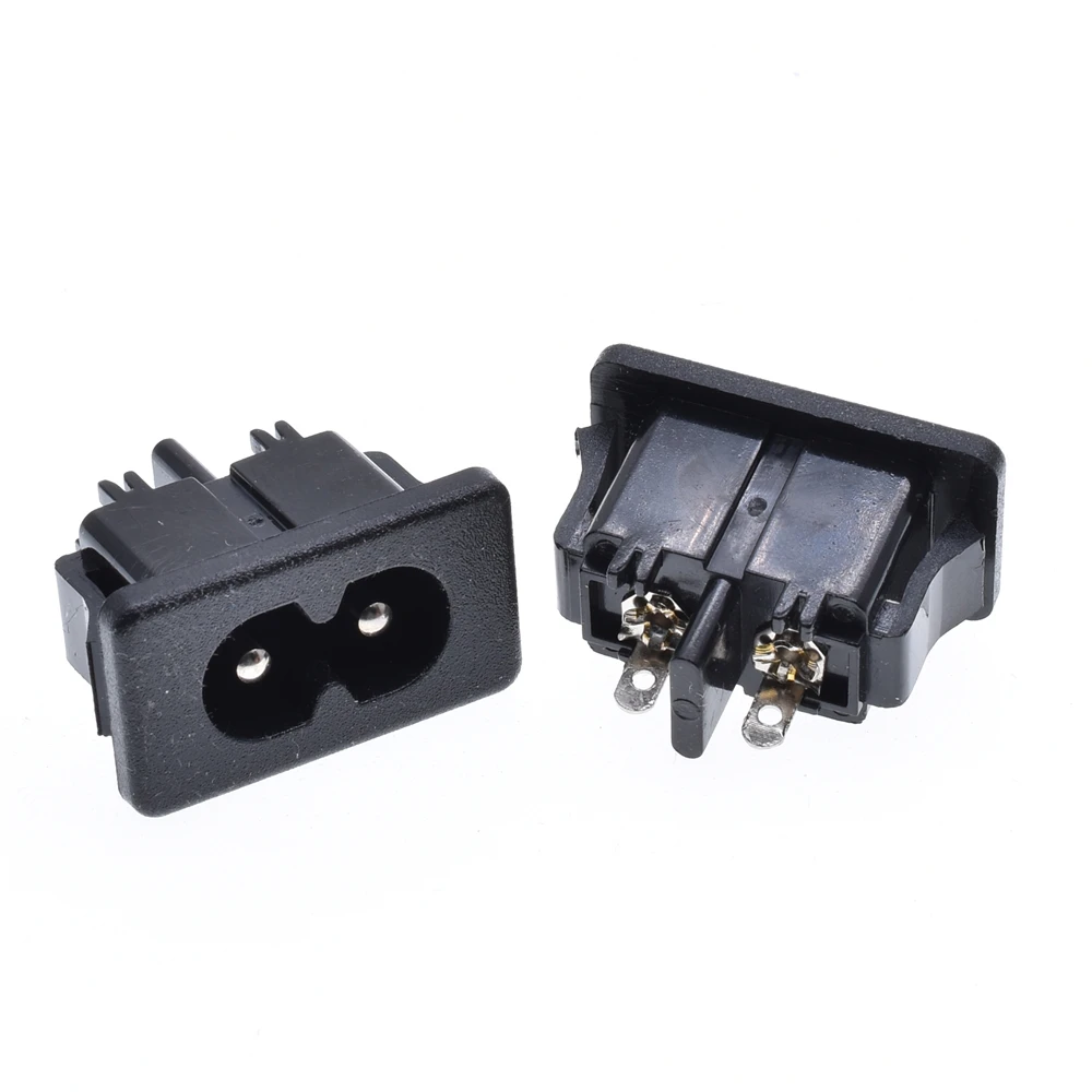 Manufacturer AC inlet C8 power socket 2.5A250V female C8 Panel Mount Plug Adapter 2 Pins IEC Inlet Module connector Flame retard