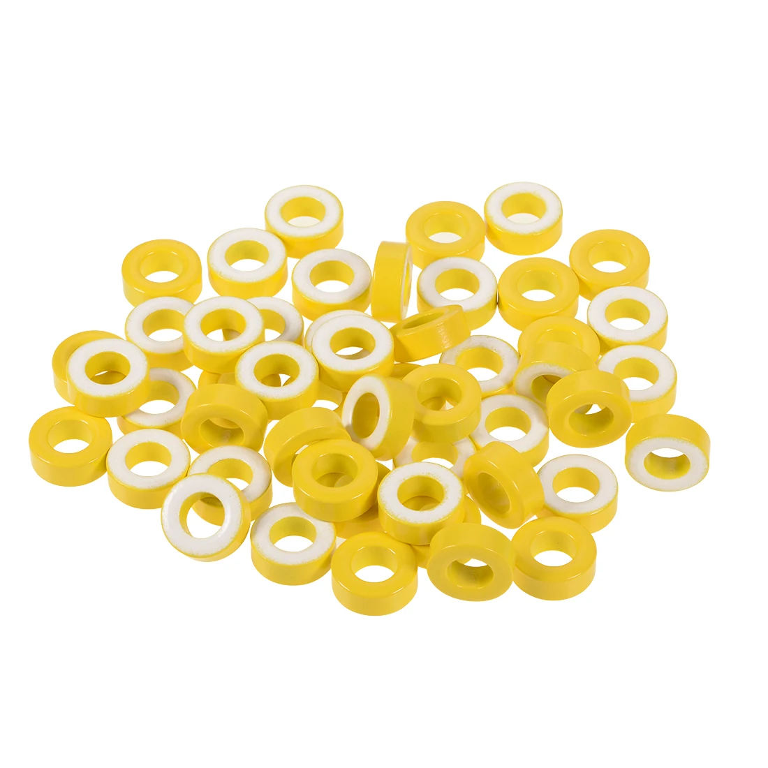 

50pcs 8.2x15.5x6.2mm Toroid Core Ferrite Chokes Ring Iron Powder Inductor Ferrite Rings Yellow White for Power Transformers