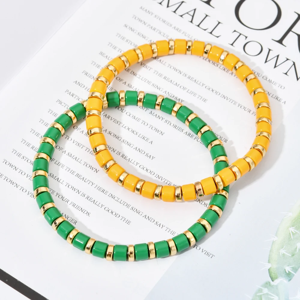 Boho Cute Rainbow Enamel Beads Stretch Bracelet Colorful New Fashion Multicolored Tile Beads Mixed Surf Beach Jewelry Gift