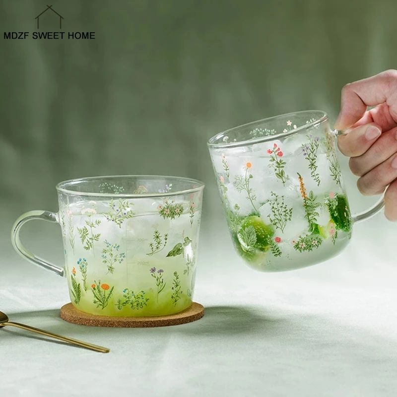 Creative Cartoon Flower Coffee Mug Home Office Glass Water  Cup Handgrip Milk Breakfast Drinkware Cup DROPSHIPPING