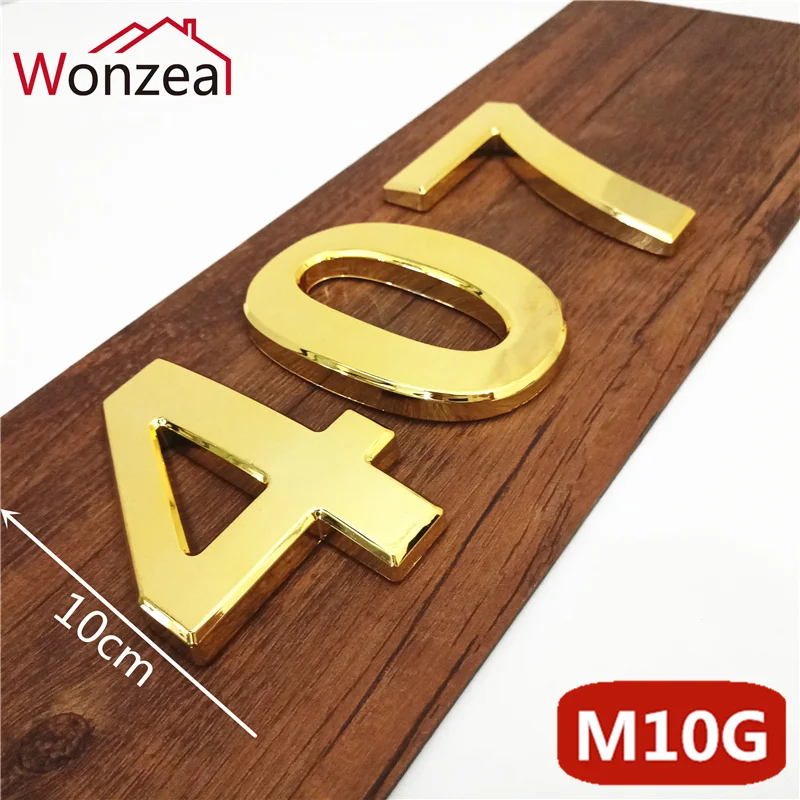 10cm 0123456789 ABS Plastic Door Plate Modern Door Address Plaque Door Number House Hotel Digits Sticker Plate Sign Golden Color