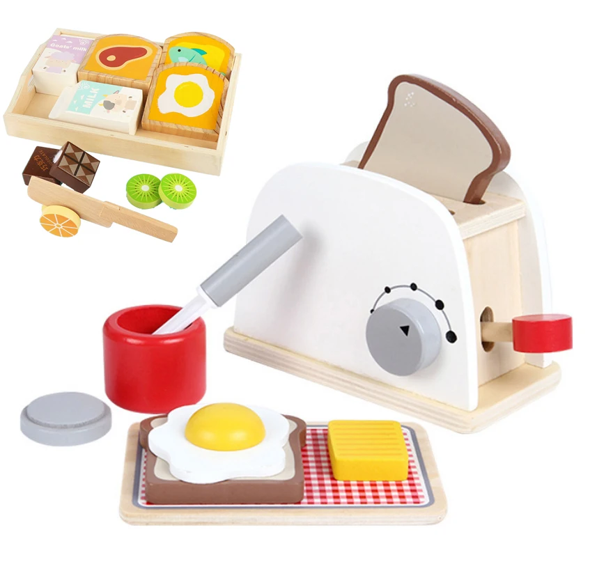 Wooden Pretend Play Set Toaster Bread maker coffee machine bender mixer wood Kitchen items  accessories toy Kids toys for girls