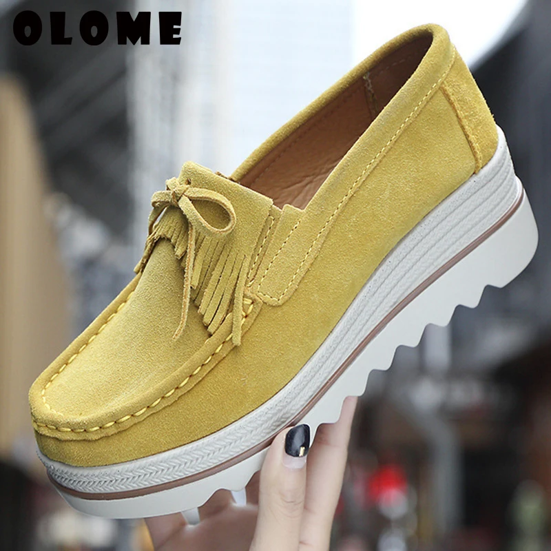 Spring Women Flats Shoes Platform Sneakers Slip On Flats Leather Suede Ladies Loafers Casual Summer Autumn