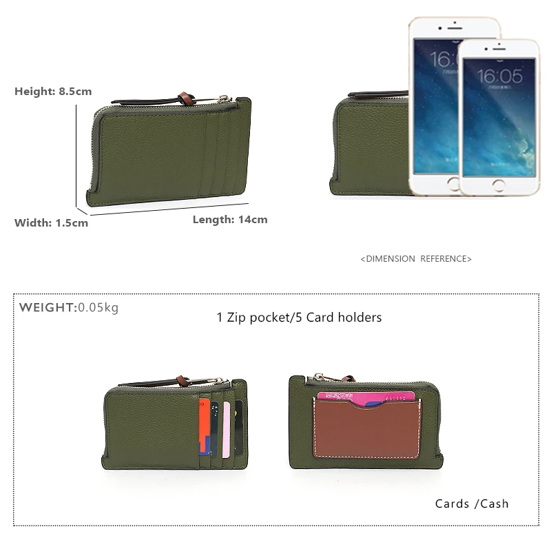 SC Genuine Leather Card Holder Women Luxury Multi Pockets Small Wallet Zip Money Bag Portable Cowhide Coin Purses Contrast Color