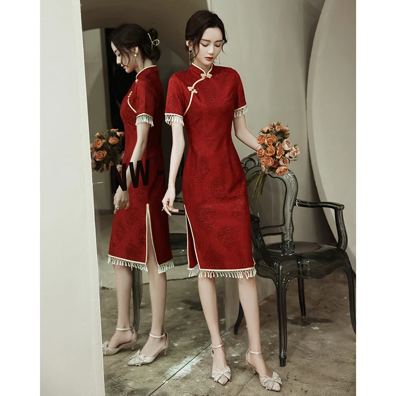 

Chinese Dress Red Lace Be Engaged Qipao Dresses Wedding Cheongsam Dress Cheongsams Traditional China Dress Chinese Wedding Dress