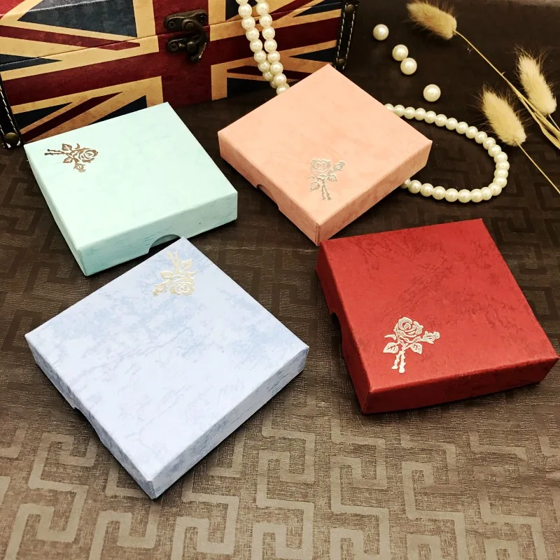 Small Square Jewelry Packaging Case Flower Print Jewelry Display Box Necklace Cardboard Gift Box Jewelry Organizer Cases