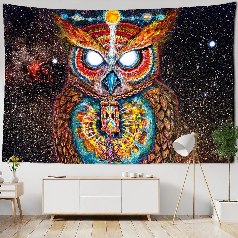 Colorful Psychedelic Owl Tapestry Wall Hanging Bohemian Hippie Art Science Fiction TAPIZ Witchcraft Room Home Decor