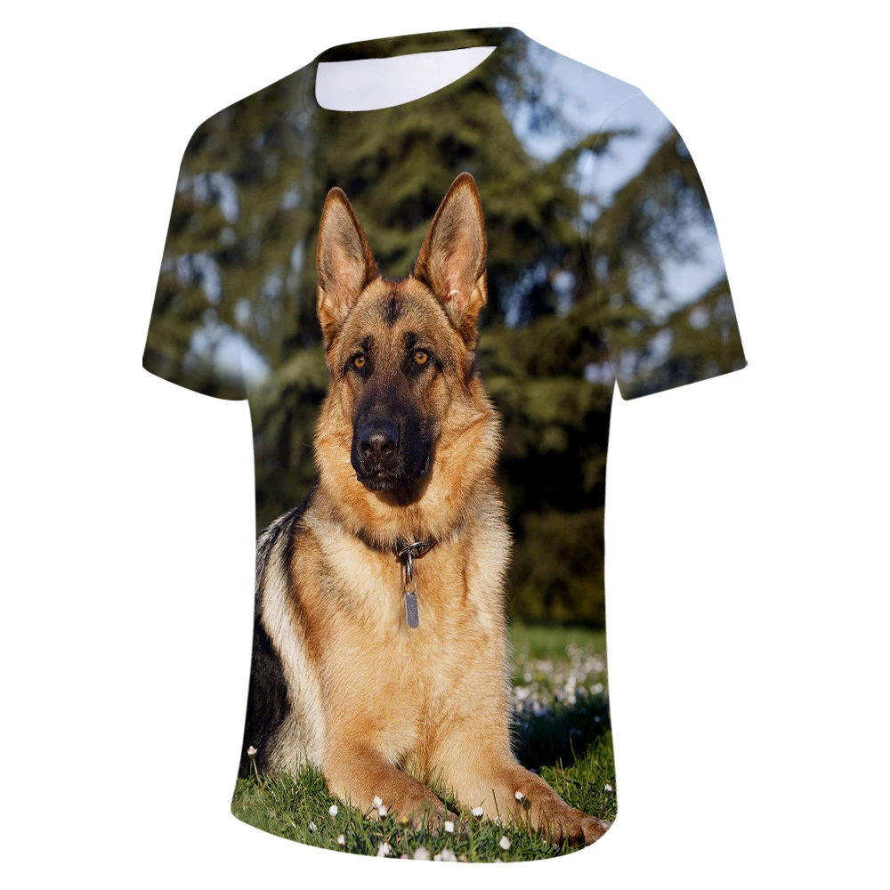 Personality t shirt 3D Print German Shepherd T-shirt Men/Women Cute Dog Clothes Young Summer Fashion German Shepherd Crewneck ja