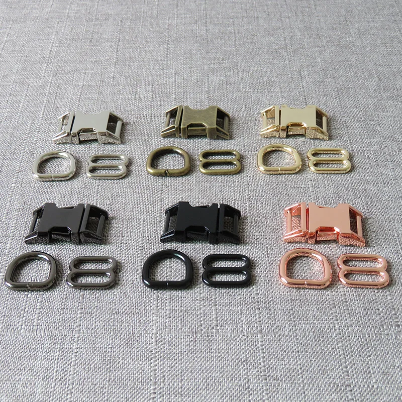 20 sets 15mm metal straps slider D ring release belt buckle adjuster for dog collar harness necklace sewing accessory hardware