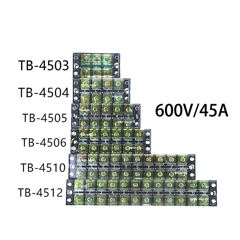 

1Pcs TB-4503 TB-4504 TB-4505 TB-4506 TB-4510 TB-4512 Fixed Terminal Block 600V 45A Dual Row Screw Terminal Wire Connector