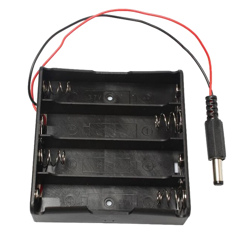 

4 x 3.7V 18650 Battery Case Storage Box Plastic Holder 4 Slots With Wire Leads &DC Connector For 4pcs 18650 Lithium Batteries