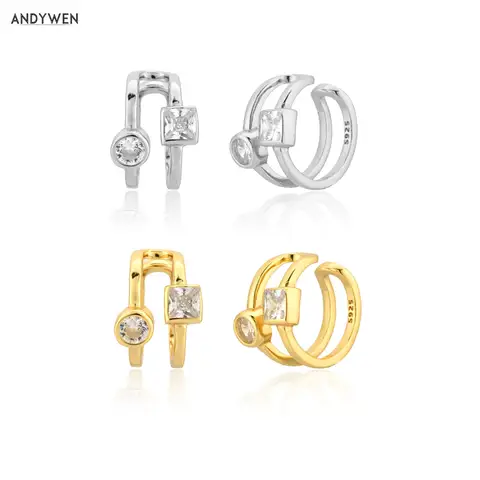 ANDYWEN 925 스털링 실버 골드 지르콘 서클 귀 커프 귀걸이 비 피어싱 클립 Earcuff 2020 보석 파티 락 펑크 보석 Best5