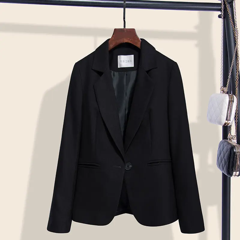 Office Lady Suit Jacket Black Blazer Womens Coat Autumn Winter Formal Work Suit Pocket Classic Slim Casual Long Blazer Dress