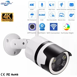 Mini Caméra de permission Extérieure IP WiFi HD 8MP/4K, Dispositif de Sécurité Sans Fil, avec Vision Nocturne IR, POE, Audio, Camhi