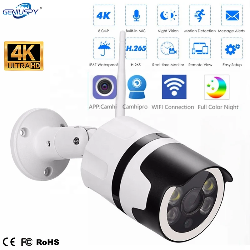 8MP 4K Mini Wifi IP Camera Outdoor H.265 On Vif Bullet CCTV Array Night Vision IR 8MP POE Video Surveillance Camera Audio Camhi