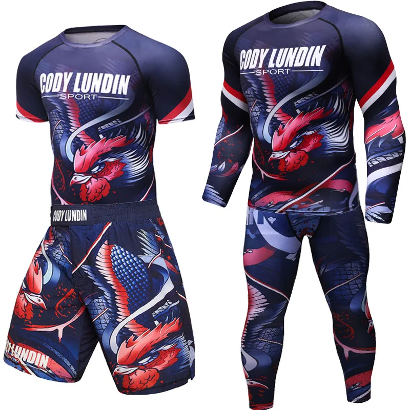 

Men MMA Compression Shirts Pants Sport Suits Boxing Muay Thai Shorts Rashguard BJJ Jiu Jitsu Kickboxing Fitness Gym Clothing Set