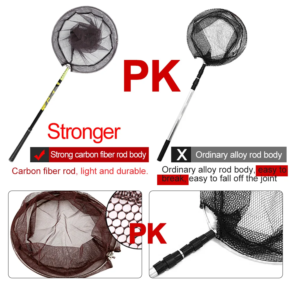 4M 3.6M 3.0M 2.1M Ultralight carbon Positioning Retractable Fishing Net Telescoping Foldable Net Pole Folding Landing Net