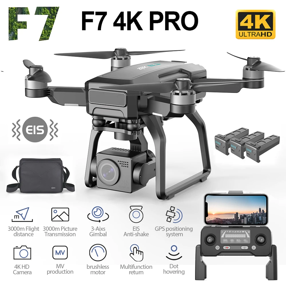 SJRC F7 PRO GPS Drone 4K Dual HD Camera 3-Axis Gimbal Professional Aerial Photography 3KM Brushless Quadcopter VS F11 4K Pro